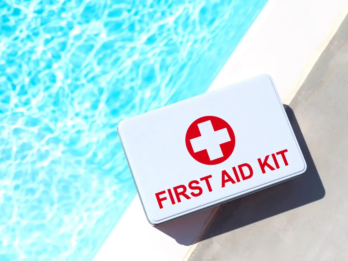 050523-PoolSafetyEquip-2 A well-stocked first aid kit is essential for any pool area.
