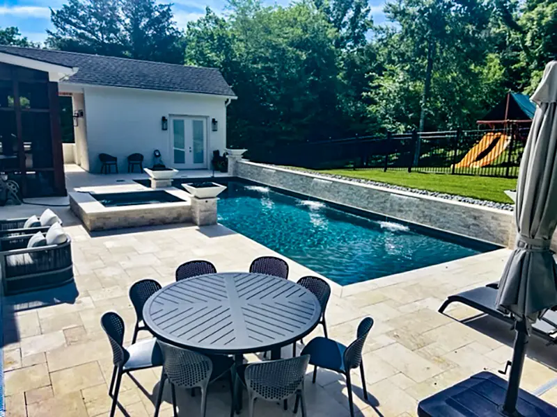 Kevin Sparks POM 2 Leisure Pools Pinnacle 40 fiberglass inground swimming pool with Sorrento Spa
