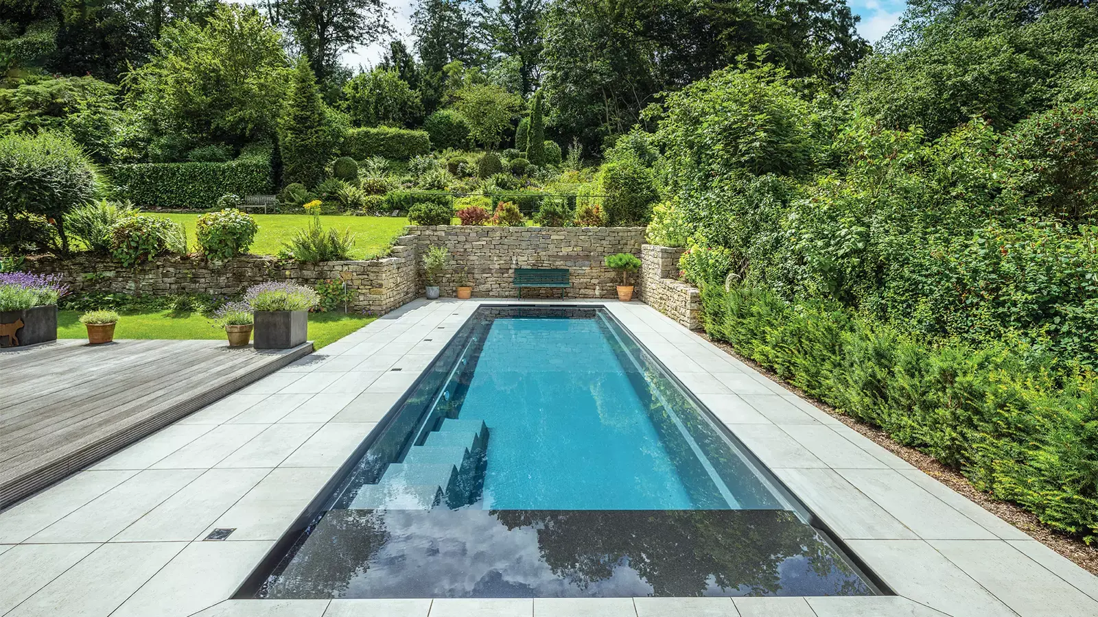 Linear-Leisure-Pools-Styles-Fiberglass-Swimming-Pools The Linear with Cover - High Waterline Flat Bottom Pool - Leisure Pools