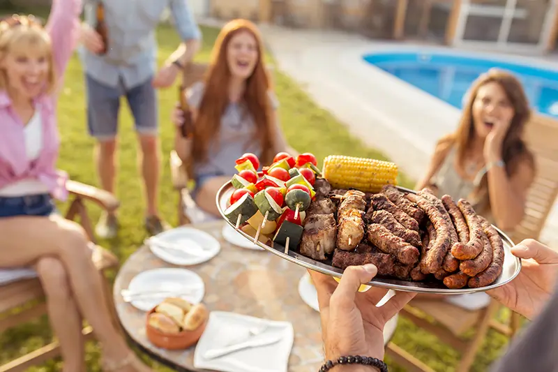 Pool Party Food Great food for a party at a backyard fiberglass swimming pool