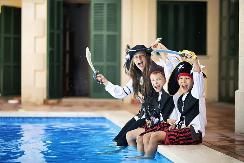 Pool Party Pirates Pirate themed back-to-school fiberglass swimming pool party