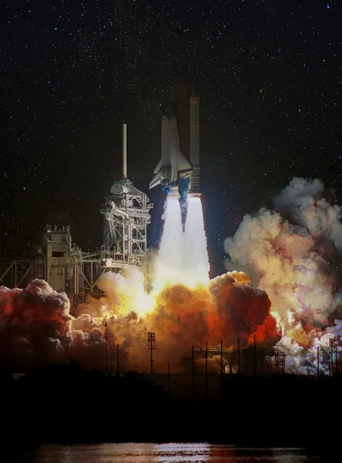 Space-Shuttle-Launch-mobile Space shuttle launching into the sky, symbolizing Leisure Pools' industry-leading innovations as a manufacturer, with cutting-edge technology, premium materials, and exceptional quality standards.
